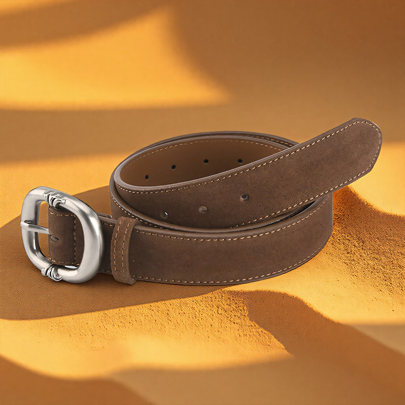 嘟卡丹4cm加宽真皮针扣腰带深棕色时尚百搭简约磨砂绒面牛皮皮带