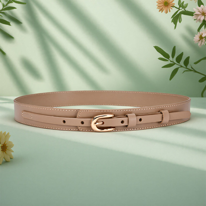 嘟卡丹卡其色真皮女士腰带复古时尚牛皮皮带装饰配裙子大衣牛仔裤