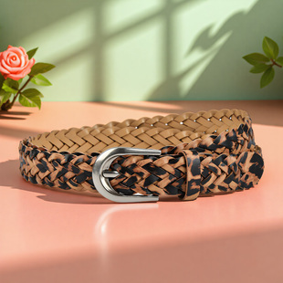 欧美女士连衣裙装饰腰带个性豹纹潮流小众免打孔编织皮带女士