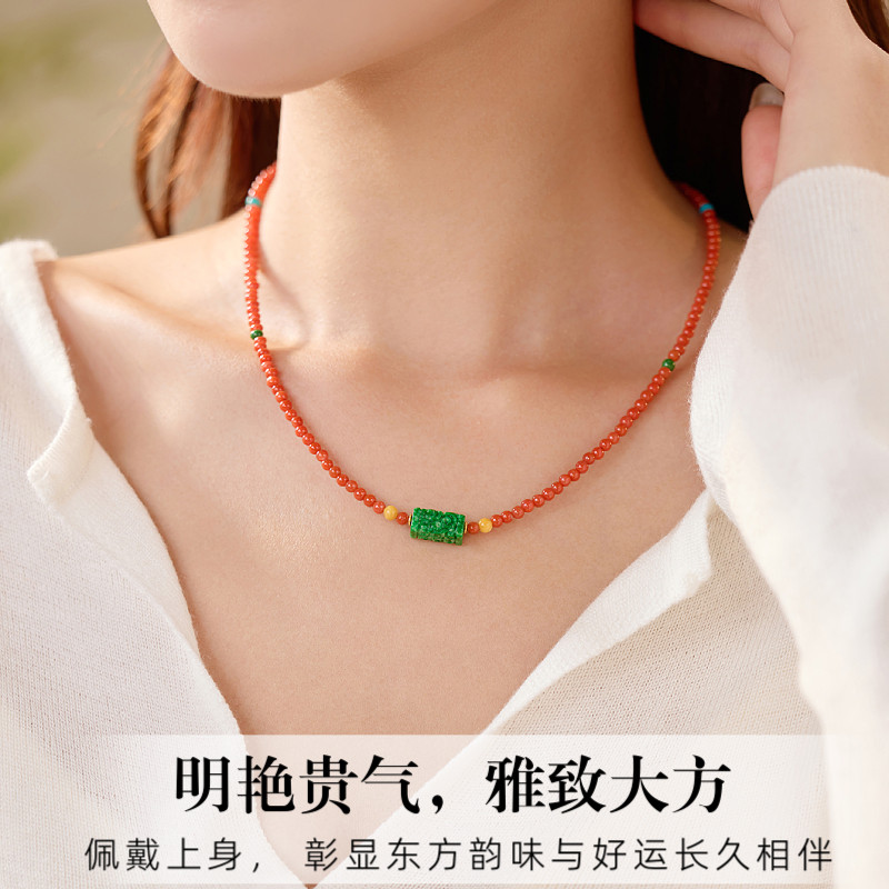 天然南红小米珠本命年红色项链翡翠国风复古秋冬百搭新年生日礼物,饰品/流行首饰/时尚饰品新,颈饰,淘宝优惠券,粉丝福利购,淘宝优惠卷