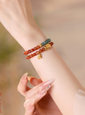 南红玛瑙手串红色马上有钱手链