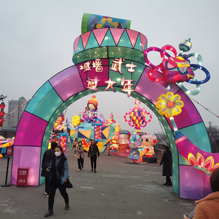 拱门牌坊门头节日主题花灯彩灯景观设计造型民俗庙会花灯门楼灯笼