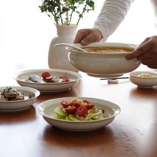 三分烧新中式简约创意白瓷七寸盘子餐厅家用陶瓷八寸深圆形菜盘