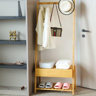 竹制衣帽架鞋 客厅卧室家用多功能挂衣架 架带抽屉简约落地时尚