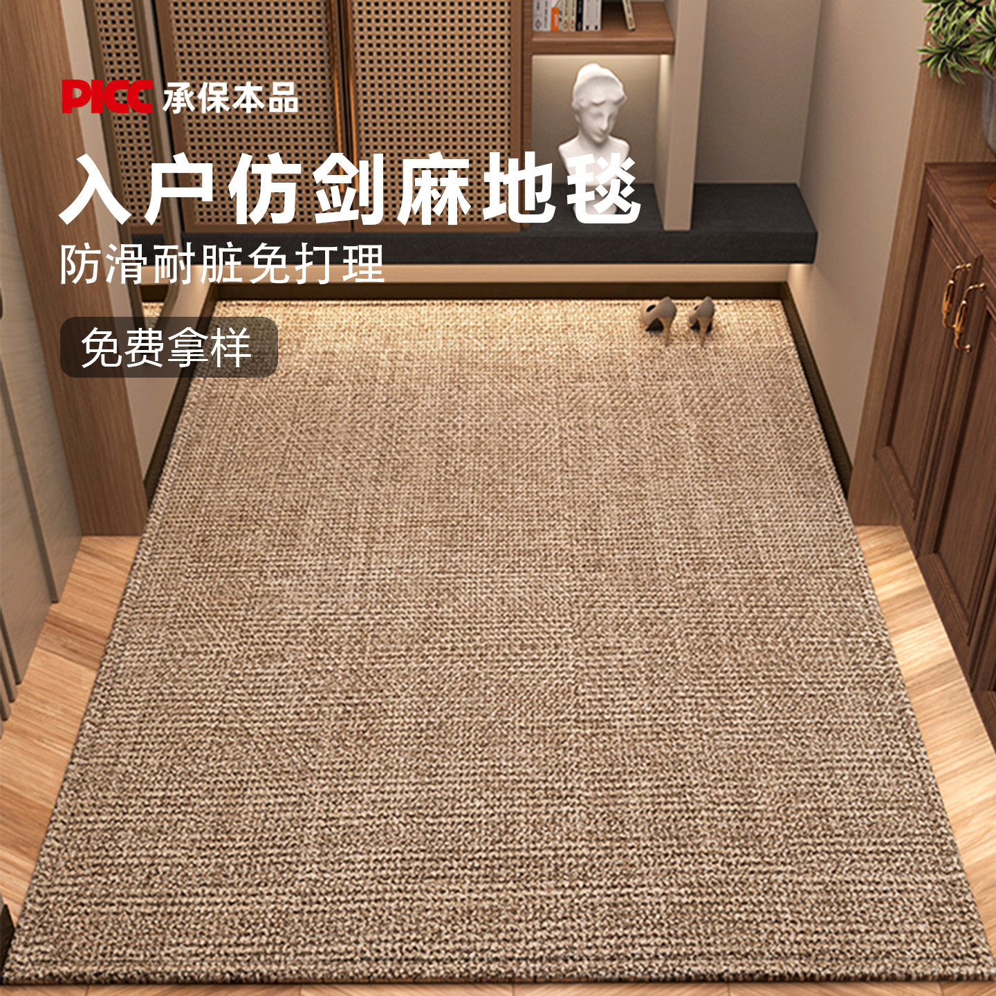 入户门地垫定制不加钱仿剑麻地垫玄关地毯垫防滑设计师款耐磨地毯图片