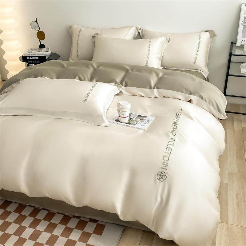 2025新款水洗真丝双拼刺绣小山茶花四件套三件套-芮雅系列