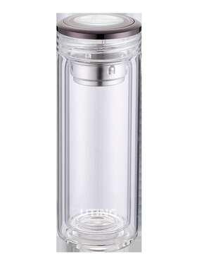 优鼎UTING优纯玻璃杯双层杯UT-B2023浅灰色保温吸管杯子高硼硅