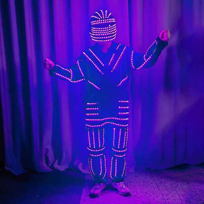 酒吧七彩LED发光服舞台表演男款DJ歌手眼镜夜店ds演出服连体装