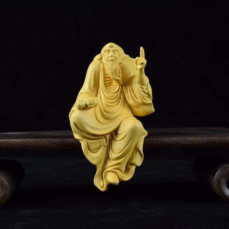 大叶黄杨木雕老子指天摆件实木头雕刻汽车市饰品手把件木工艺品