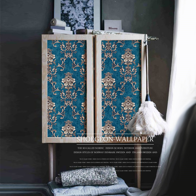 衣柜移门贴纸柜子橱柜鞋柜家具翻新改色壁纸美式复古花卉墙纸自粘