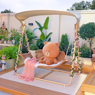 紫叶晚晴秋千别墅院子双人摇椅户外庭院网红露台花园室外秋千吊椅