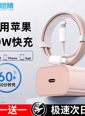 适用苹果充电器20W快充15/14编织彩色13Promax/11/12xr/xs手机平板快充数据线pd平板ipad充电线插头正品套装