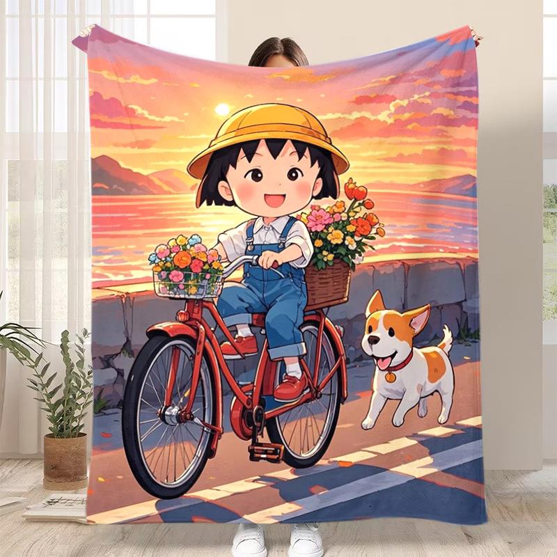 樱桃小丸子法兰绒毛毯图案定制办公室午睡毯空调毯披肩毯盖腿毯