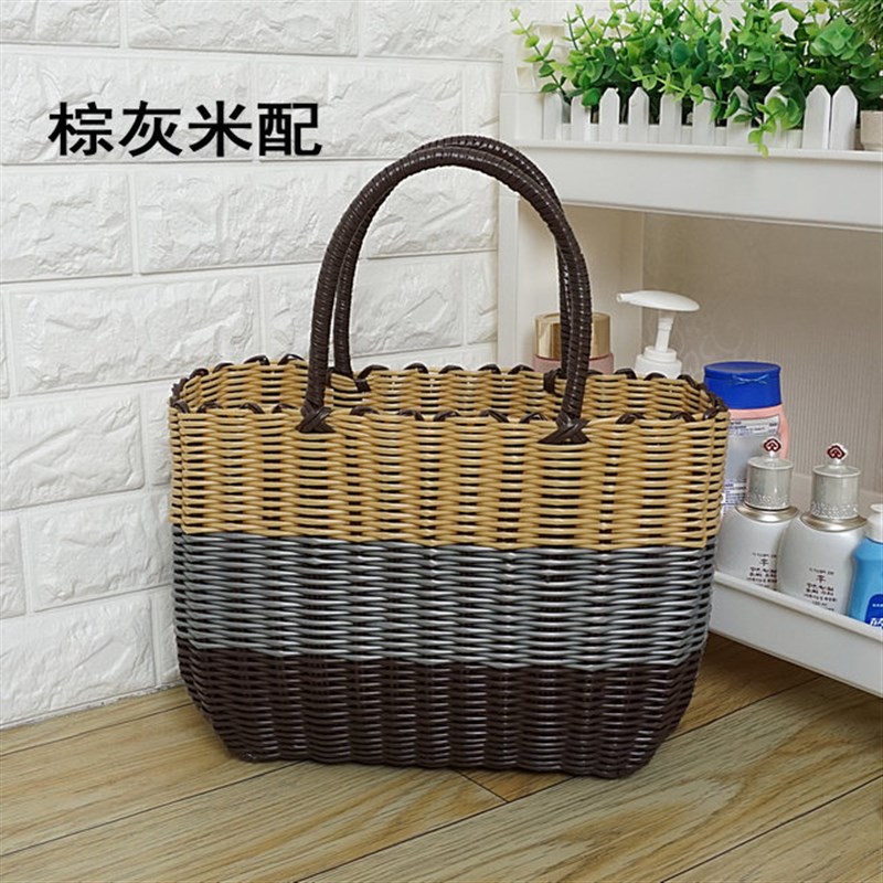 出口塑料手工编织菜篮子洗澡篮户外野餐沙滩摆拍道具买菜洗漱采摘