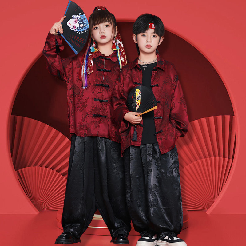 男童唐装中国风2024新款春季衣服元宵儿童演出服舞台装女童表演服