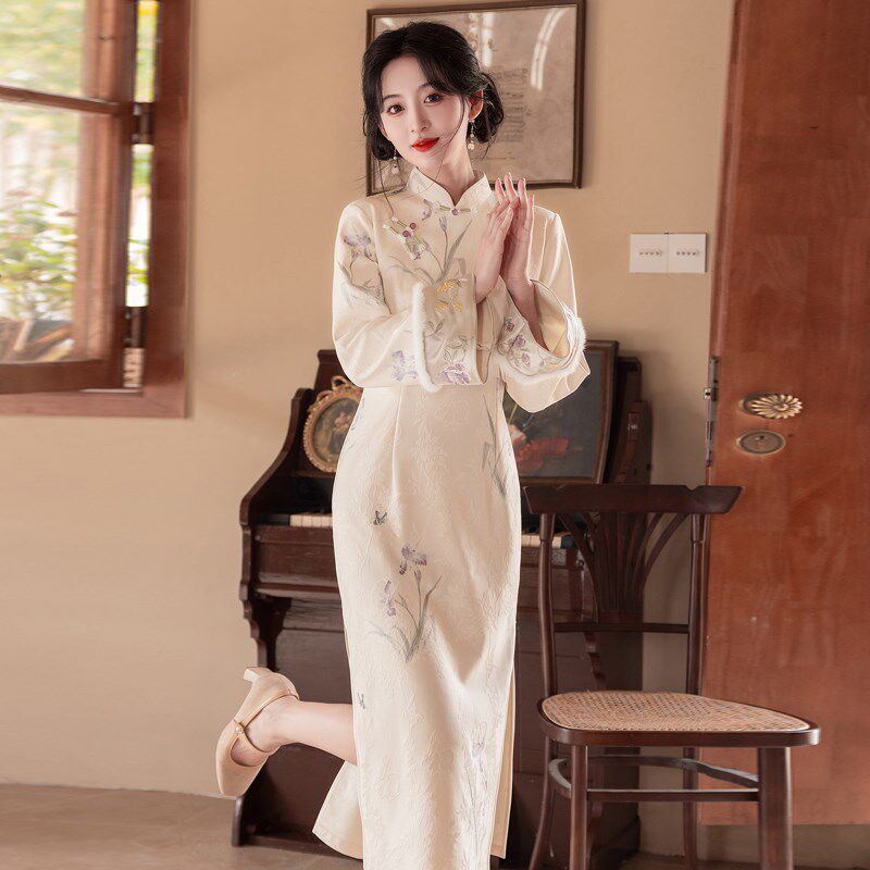 新中式国风倒大袖旗袍高级感气质年轻款少女日常可穿2024秋冬新款