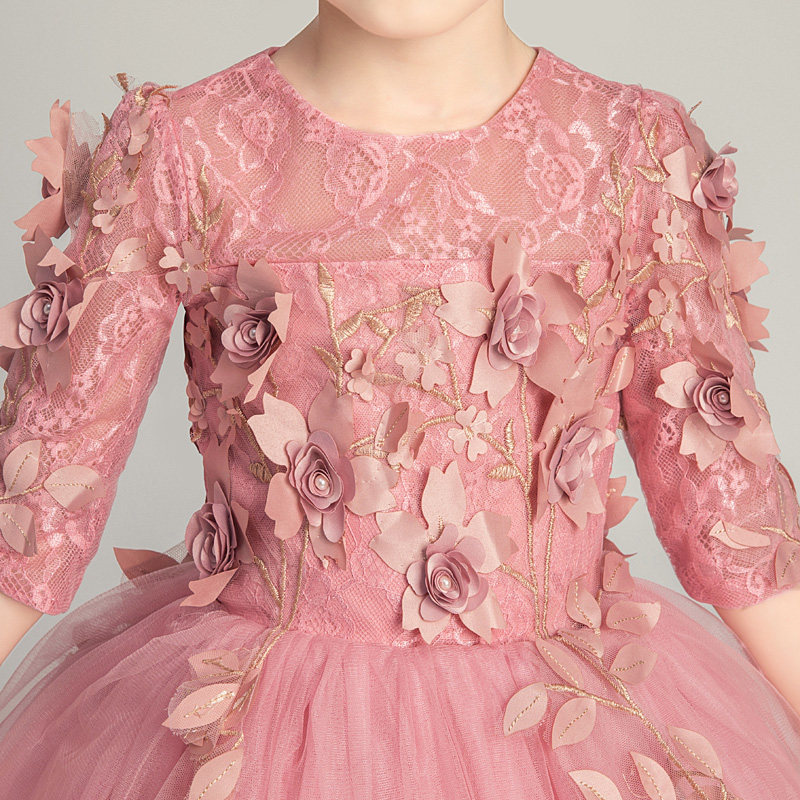 儿童晚礼服公主裙女童婚纱小花童蓬蓬纱主持人钢琴表演服长袖冬天