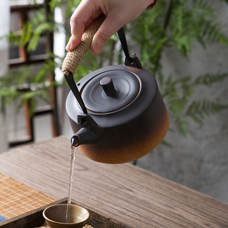 仿古陶瓷烧水壶明火大容量炭炉围炉煮茶壶泡茶户外野炊提梁壶侧把
