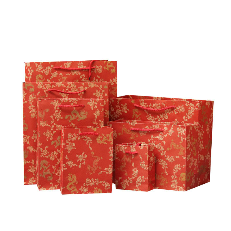 中秋月饼红色礼品袋子手提高档婚庆纸袋小号龙纹礼盒包装袋订