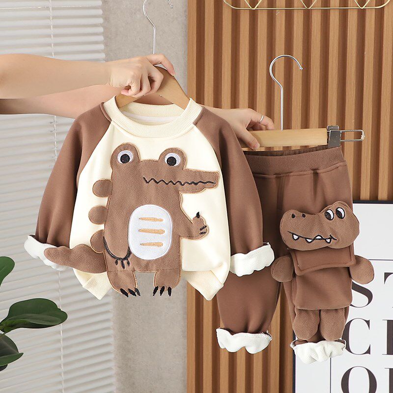 婴儿衣服秋冬季洋气加绒加厚保暖纯棉卫衣套装一2岁3男女宝宝冬装