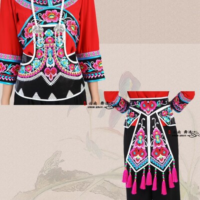 楚雄彝族女毛球帽 彝族绣花大帽 彝族左脚舞单品帽子围腰飘带配件