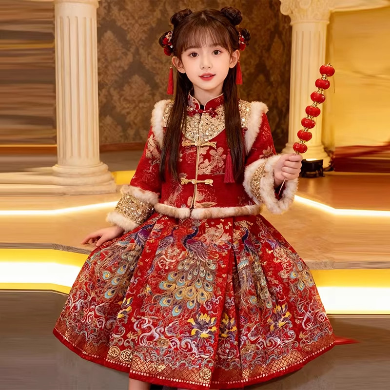冬装汉服女童马面裙新年套装新中式唐装礼服红色喜庆过年服拜年服,童装/婴儿装/亲子装,汉服,淘宝优惠券,粉丝福利购,淘宝优惠卷