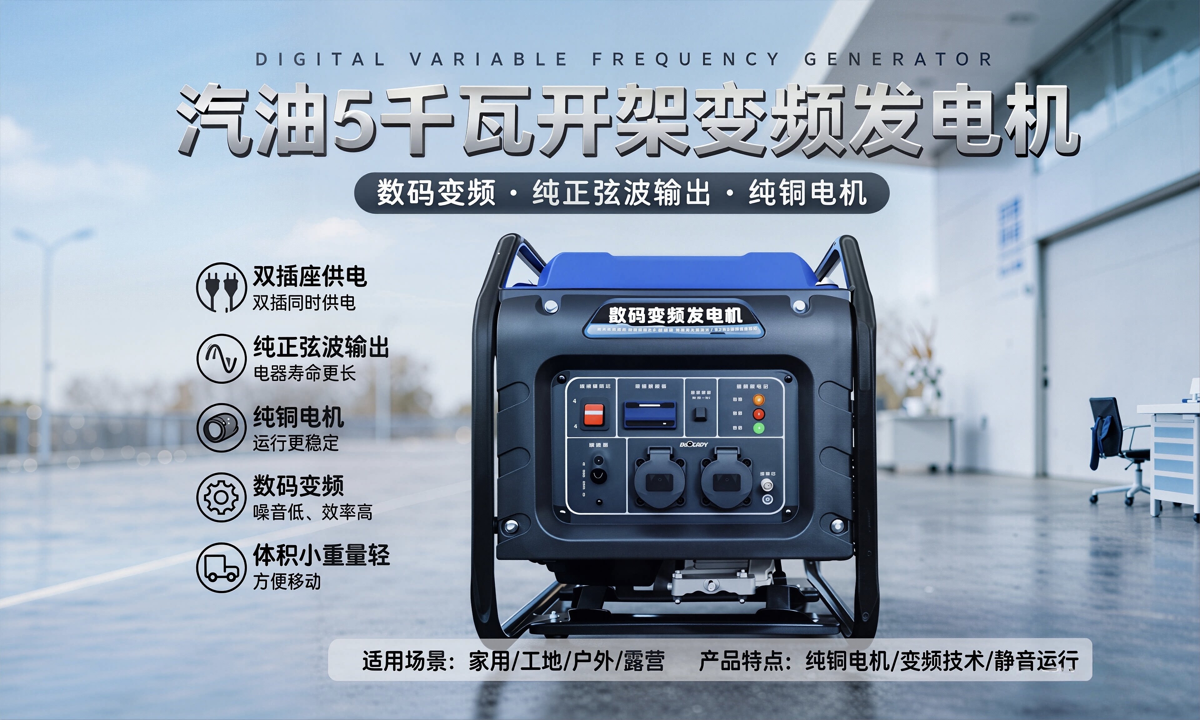汽油发电机家用小型便携式大功率户外露营移动开架变频发电机
