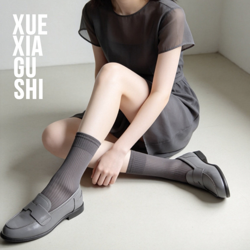 【超好穿凉感中筒袜】靴下故事 光泽感细坑条夏薄女袜～美腿显瘦