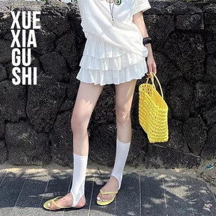 韩版 夏季 白色微透美腿袜套 踩脚腿套显瘦ins潮堆堆袜 靴下故事