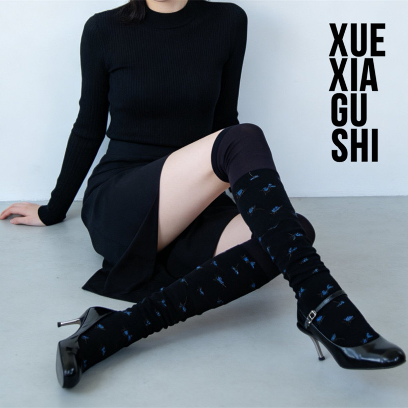 【亮闪蝴蝶结过膝袜】