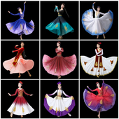 新疆舞蹈演出服成人女维吾族开场舞新款 大摆裙练习裙艺考民族服装