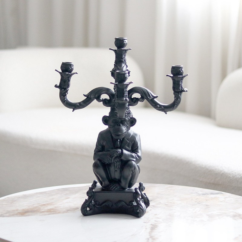 抽象猩猩蜡烛台复古装饰品摆件样板间民宿客厅卧室玄关动物工艺品