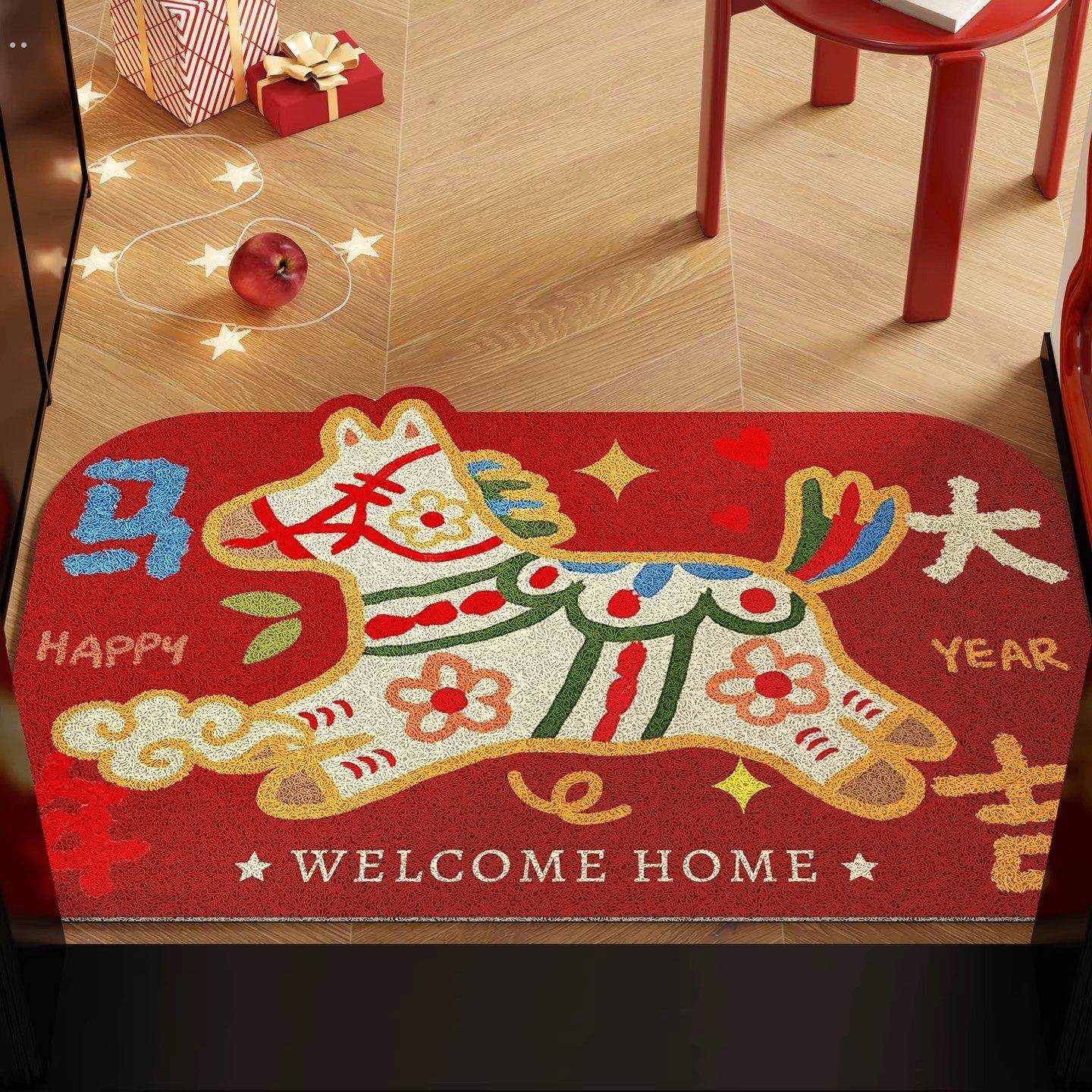 2026马年红色丝圈地垫新年装饰入户门专用地毯进门口入门脚垫门垫,居家布艺,入户地垫,淘宝优惠券,粉丝福利购,淘宝优惠卷