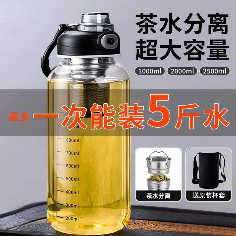2025新款工地水杯高硼硅玻璃水杯防摔耐高温男士大容量双层便携式