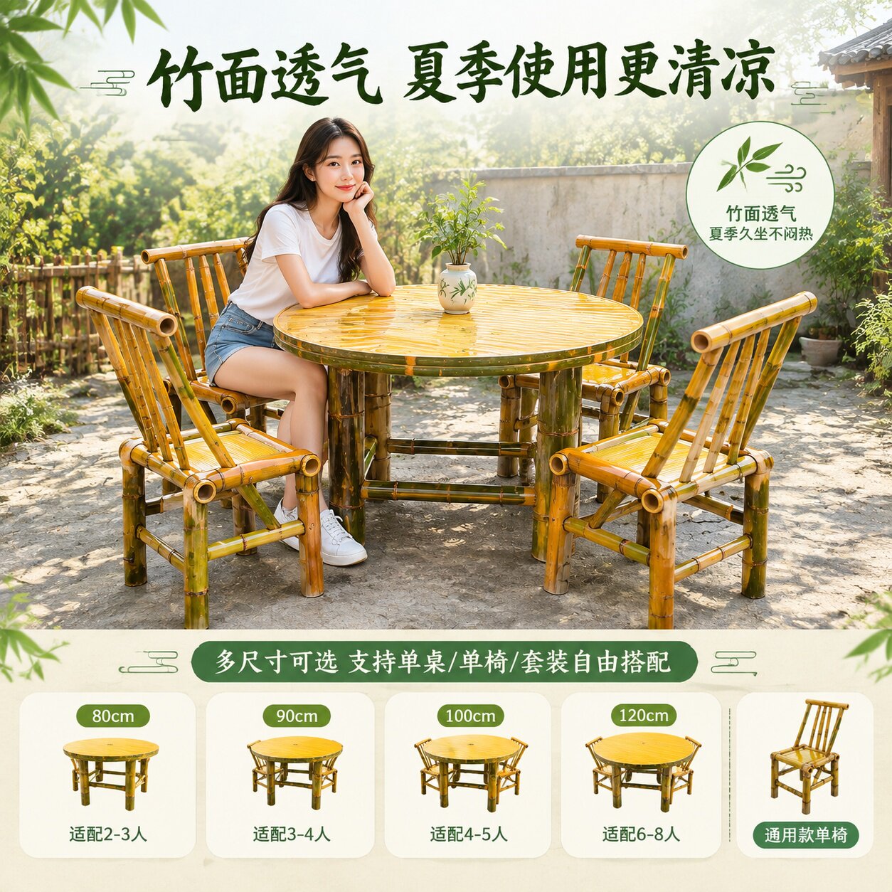 竹桌椅农家乐火锅店饭桌民宿景点竹子桌椅组合网红打卡地桌子椅子