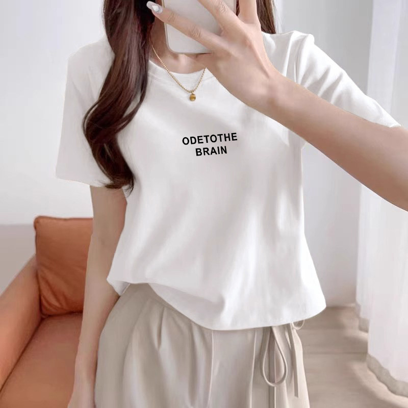 白色短袖t恤女2026年夏季新款欧货字母修身短款上衣打底衫潮