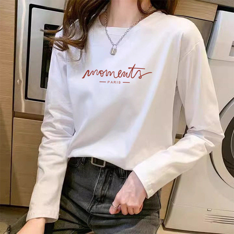 纯棉长袖圆领t恤女2026年春秋新款韩版时尚百搭休闲宽松显瘦上衣