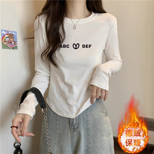 德绒保暖长袖正肩t恤女打底衫