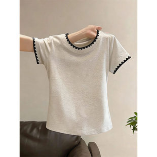 独特别致小个子短款洋气纯棉上衣正肩短袖t恤女2026夏季新款小衫