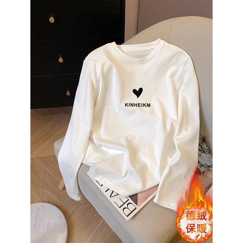 双面德绒正肩长袖t恤女打底衫时尚减龄白色宽松显瘦上衣春秋冬