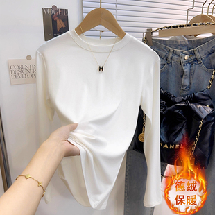 正肩长袖t恤女秋冬短款双面德绒保暖打底衫显瘦内搭小个子上衣