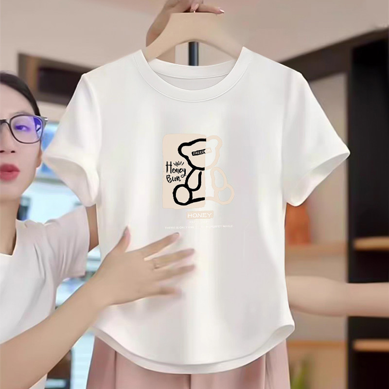 白色正肩短袖t恤女2026夏季新款修身显瘦打底衫短款圆领减龄上衣