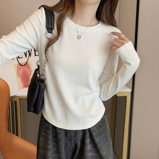 不规则下摆设计感小众白色短款纯棉长袖t恤女上衣2026年春季新款