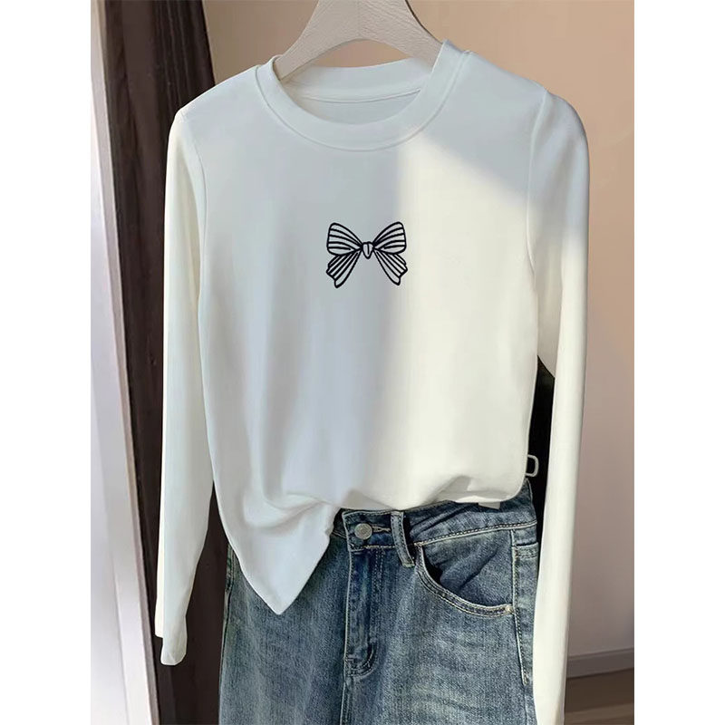 正肩白色长袖t恤打底衫女内搭2026新款春秋爆款宽松百搭短款上衣