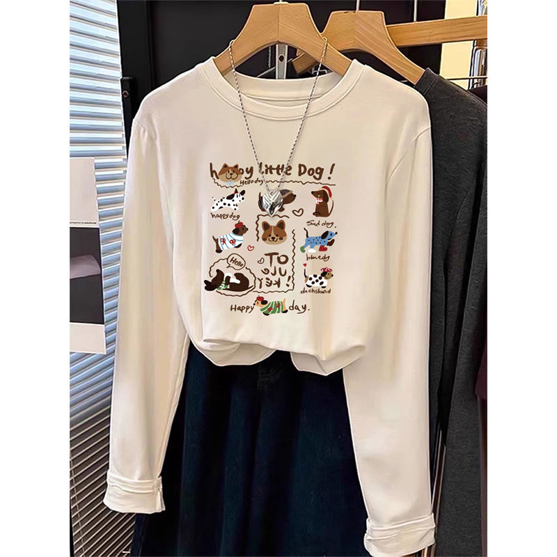 打底衫女春秋基础款外穿内搭白色圆领时尚洋气长袖T恤上衣潮