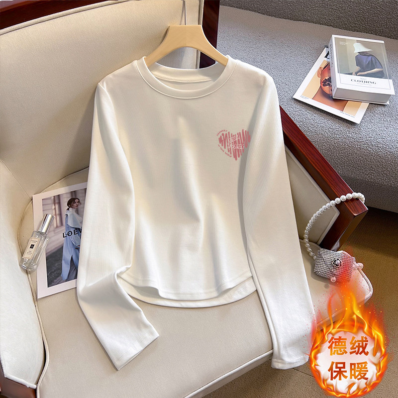长袖T恤女2026秋冬季德绒显瘦不规则设计感短款小个子打底衫上衣