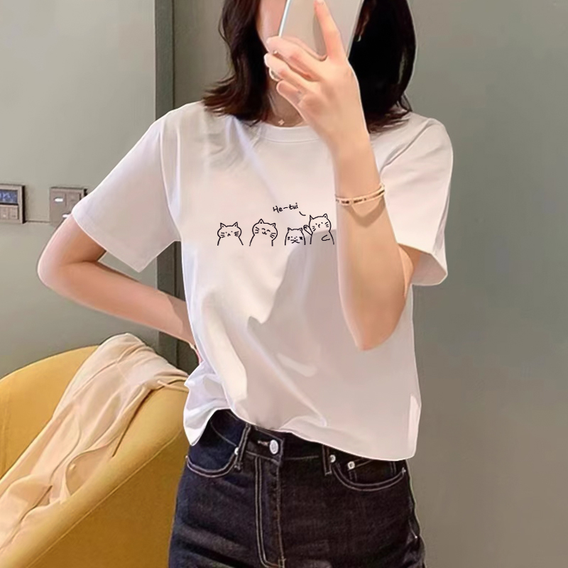 欧货宽松白色纯棉正肩短袖t恤女