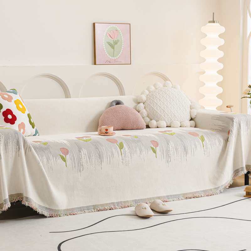 奶油风沙发盖布四季通用防猫抓坐垫毯子雪尼尔皮沙发套罩防尘罩布