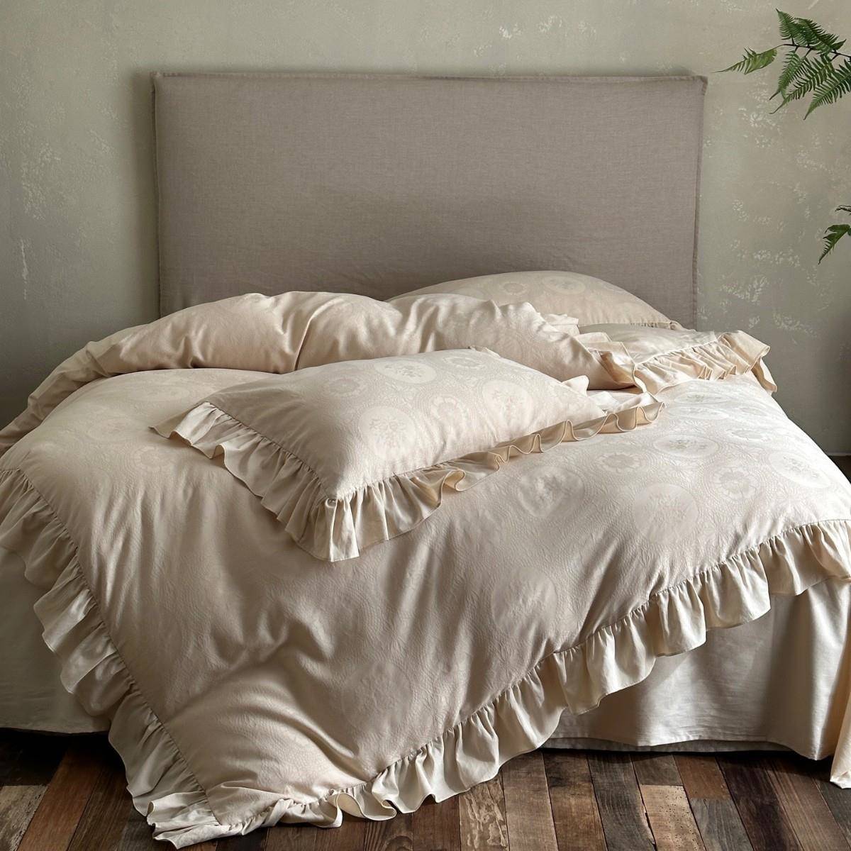 法式全棉四件套公主风床单被套纯色花边提花秋冬款床上用品