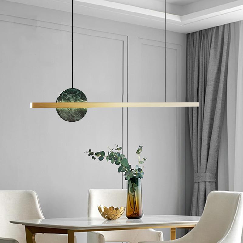 现代简约大理石一字长条全铜餐厅吊灯极简轻奢办公室客厅岛台吧台